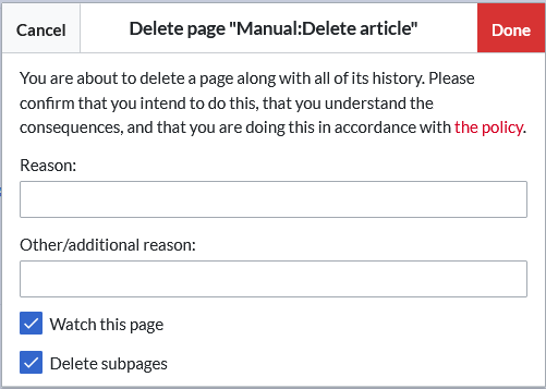 Deleting a page
