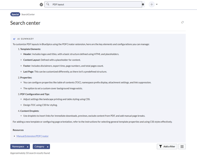 AI summary for search term "PDF layout" above the actual search results