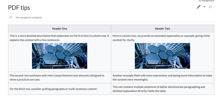Example table showing two images that do not use the full cell width