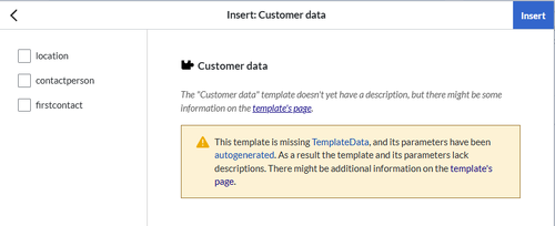 Customer data template dialog box