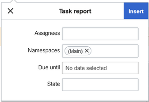 Parameter dialogue for the task report