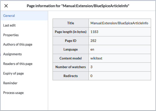 Page information dialog
