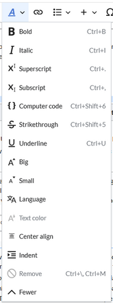 The following additional options are available in the text formatting menu
