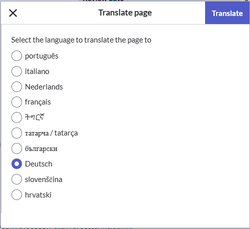 Language selction dialog with "Deutsch" as selected language