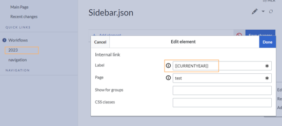 Internal link with a variable.