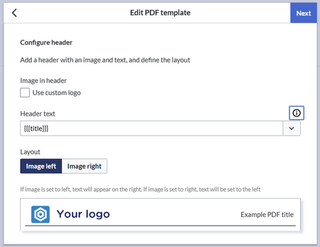 Edit idalog for the header section