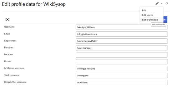 User profile data in edit mode