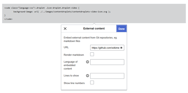 Open menu for adding link parameters