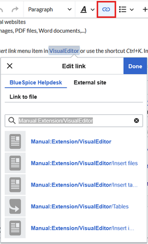 Dialog box with a link the page "Templates"