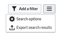 Filter and search options menu