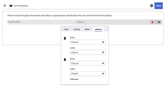 inspector window with the classification options
