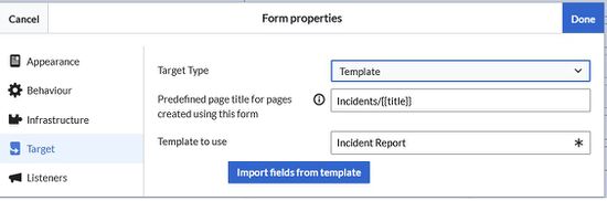 selecting Template as target for forms