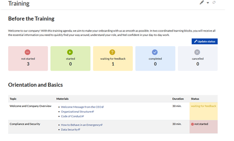 Training page for internal trainings