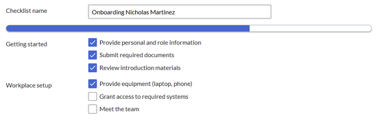 checklist with two sets of checkbox groups for onboarding tasks